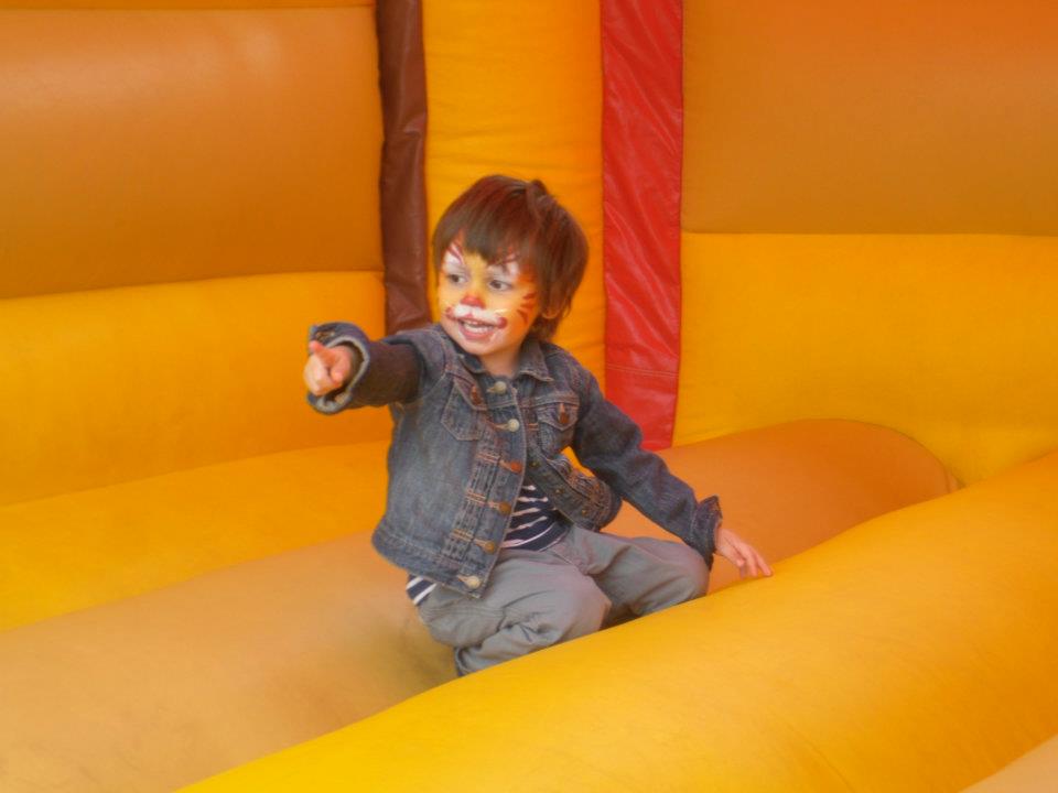 Zachy tiger on bouncy castle